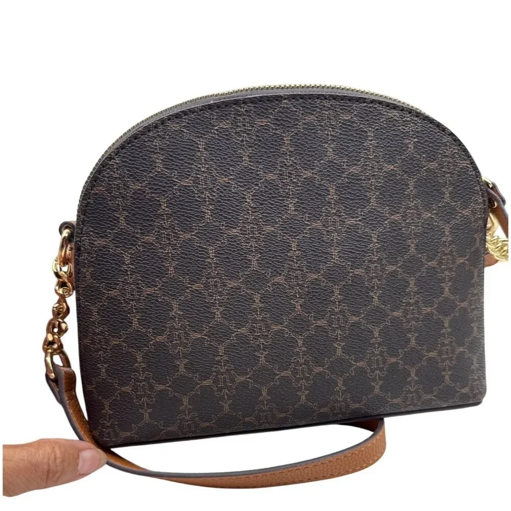 Nanette Lepore Brown Patterned Crossbody Bag Adjustable Strap Gold Hardware